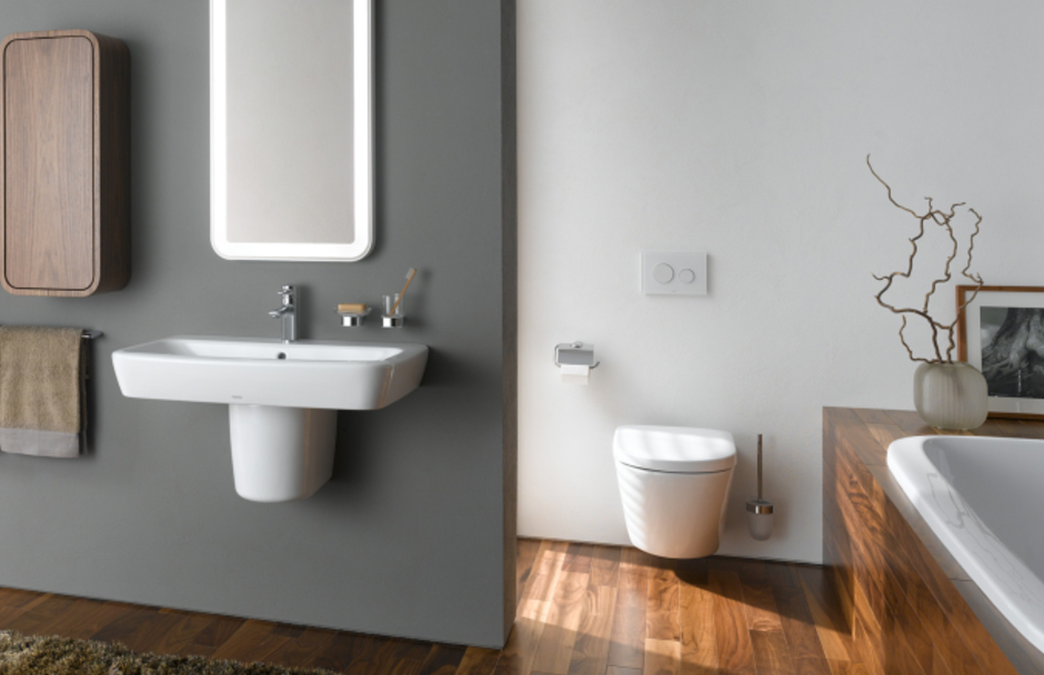 TOTO bathroom with floating sink and toilet