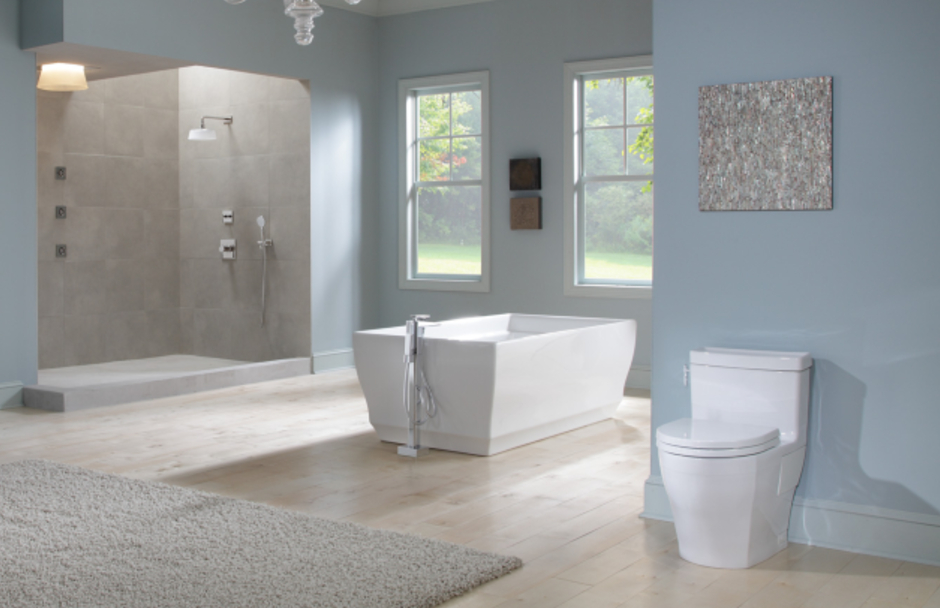 TOTO Bathroom suite with walk in shower and freestanding tub