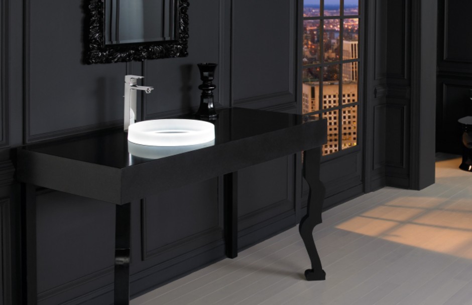 TOTO black vanity with vessel sink