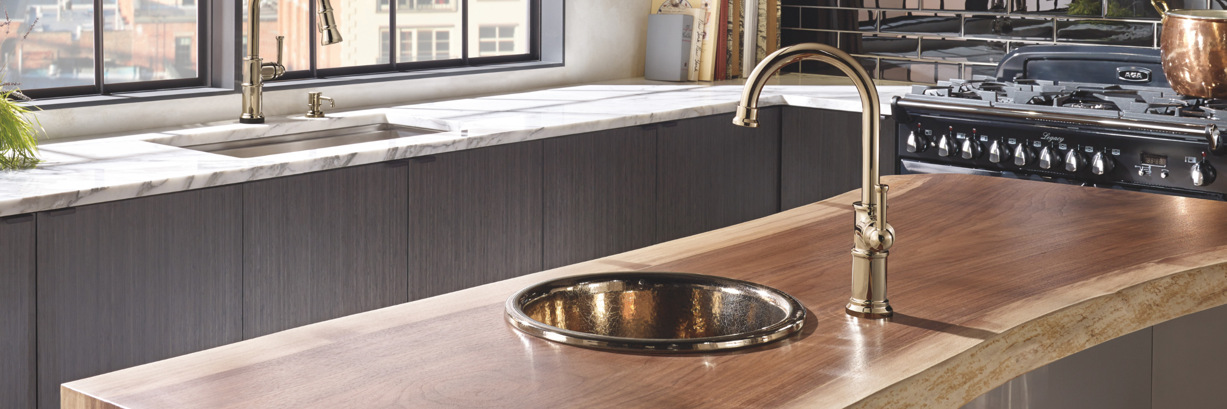 kitchen with brass accessories and sink