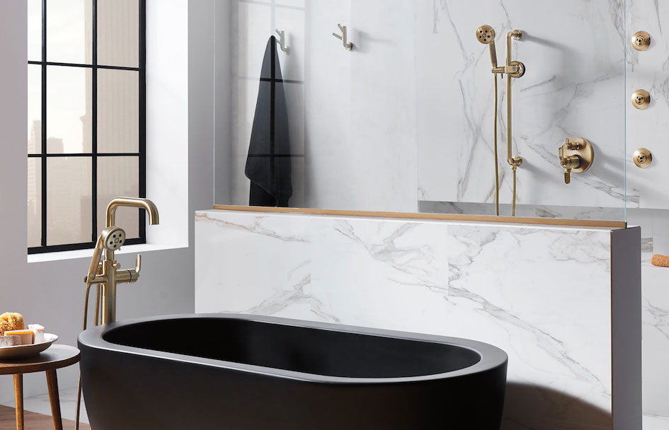 Brizo Matte Black Tub And Bronze Faucets