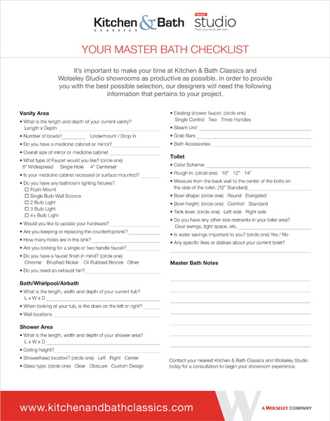 Master Bath Checklist