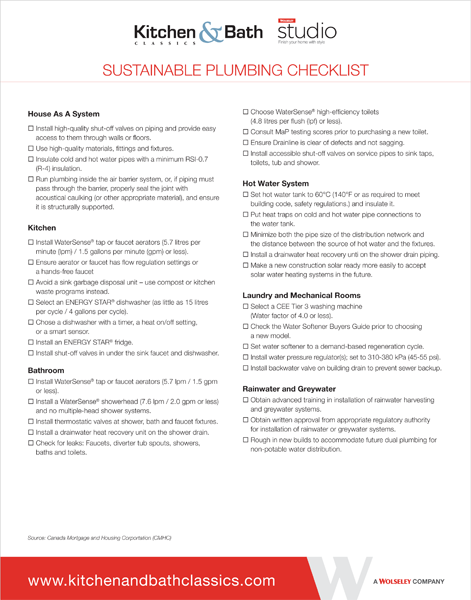 Sustainable Plumbing and Fixtures Checklist